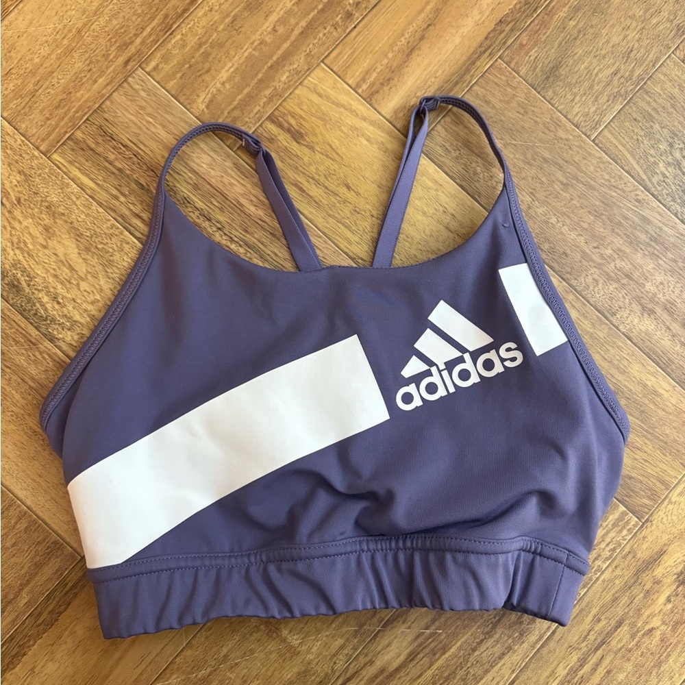 Adidas Lavender Purple Sports Bra with White Logo non padded measures XS